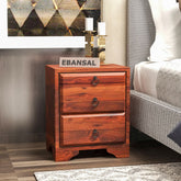 Ajmer Solid Sheesham Wood Bedside Table (Natural Finish)